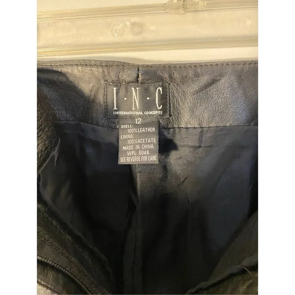 INC international concepts, black 100% leather straight leg pants fully lined si